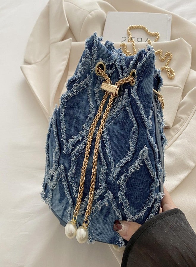ROBOHOOK Denim Bucket Bag, Denim Purses for Women, Drawstring Blue Jean Crossbody Shoulder Purse Hobo Bag, for Commuting, Shopping, Dating (Blue) - Image 3
